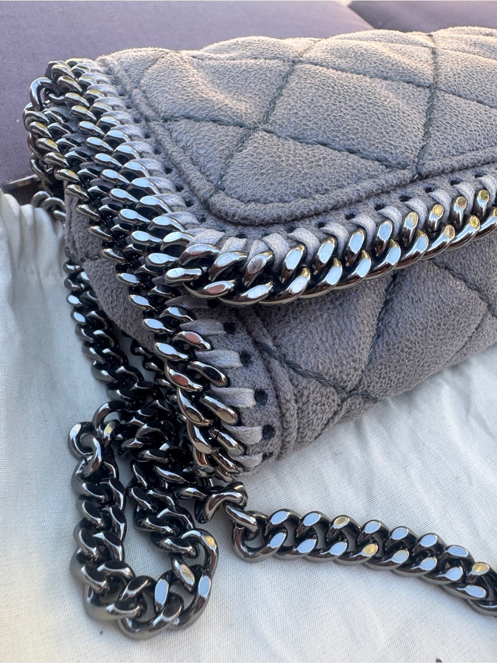 Stella McCartney Falabella Mini Quilted Vegan Suede Crossbody Gray VGUC - Picture 9 of 16
